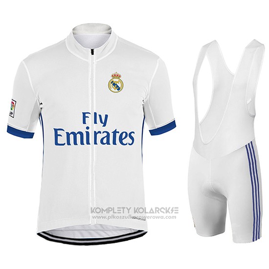 2017 Odziez Rowerowa Real Madrid Bialy Krotkie Rekawy i Rowerowe Szelkach